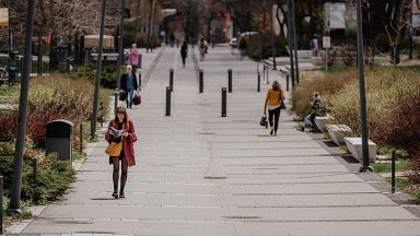 étudiantes et étudiants marchent sur le campus